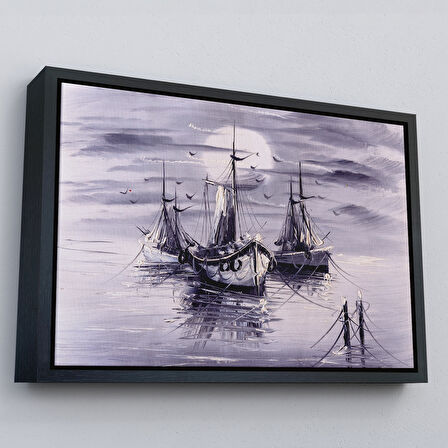 Kahverengi Çerçeveli Venedik İtalya Yelkenli Limanı Yağlı Boya Görünümlü Tablo