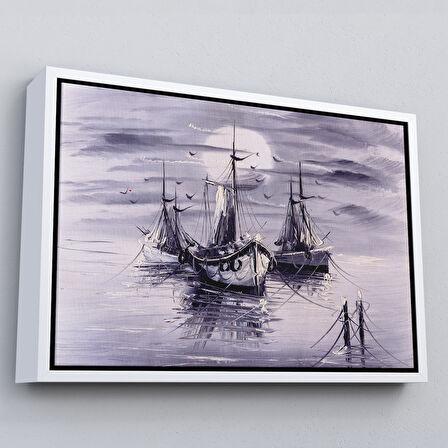 Kahverengi Çerçeveli Venedik İtalya Yelkenli Limanı Yağlı Boya Görünümlü Tablo