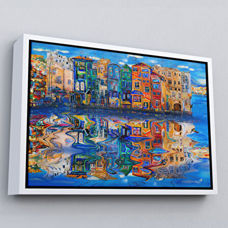 Altın Çerçeveli Amsterdam Hollada Şehir Yansıması Duvar Tablosu