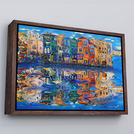 Altın Çerçeveli Amsterdam Hollada Şehir Yansıması Duvar Tablosu