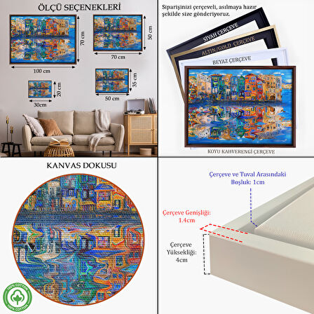 Altın Çerçeveli Amsterdam Hollada Şehir Yansıması Duvar Tablosu