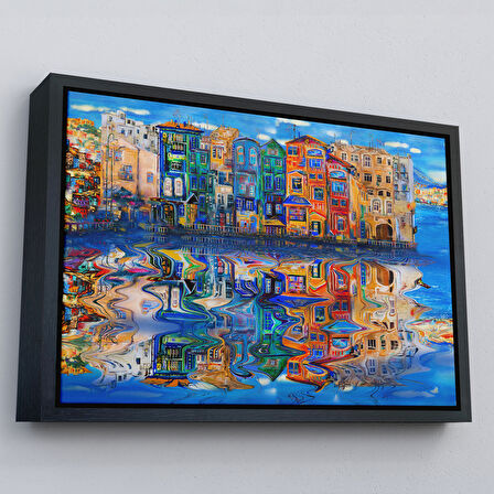 Siyah Çerçeveli Amsterdam Hollada Şehir Yansıması Duvar Tablosu