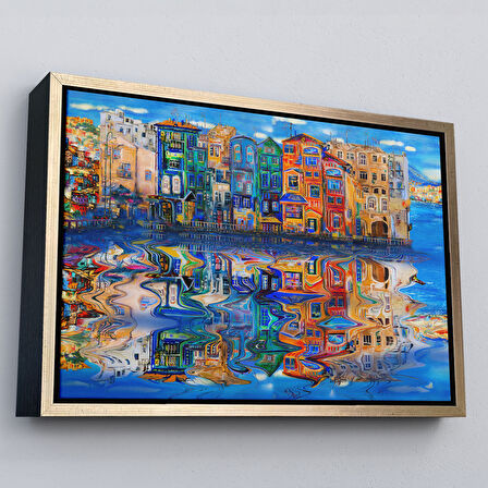 Siyah Çerçeveli Amsterdam Hollada Şehir Yansıması Duvar Tablosu