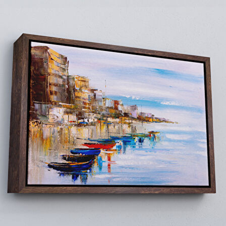 Siyah Çerçeveli Mykonos Limanı Duvar Tablosu