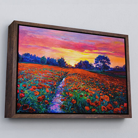 Beyaz Çerçeveli Haşhaş Tarlasının Yağlı Boya Tablosu