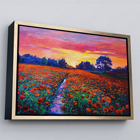 Beyaz Çerçeveli Haşhaş Tarlasının Yağlı Boya Tablosu