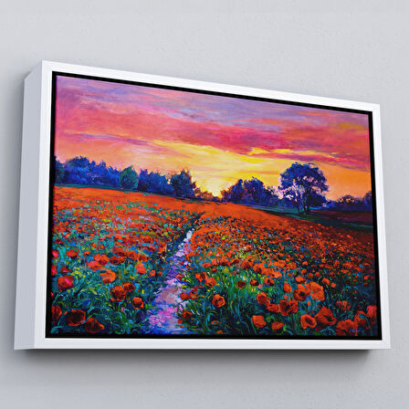 Siyah Çerçeveli Haşhaş Tarlasının Yağlı Boya Tablosu