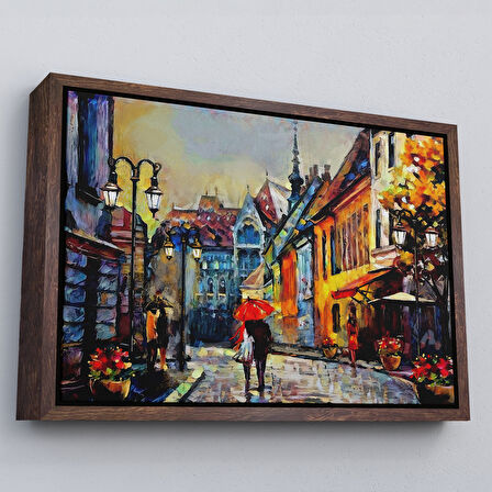 Kahverengi Çerçeveli Kiev Ukrayna Sokak Manzarası Duvar Tablosu
