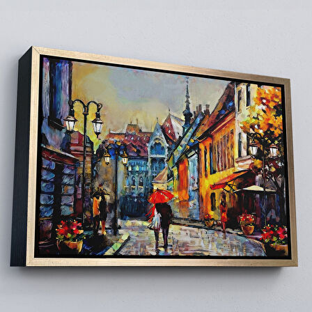 Kahverengi Çerçeveli Kiev Ukrayna Sokak Manzarası Duvar Tablosu