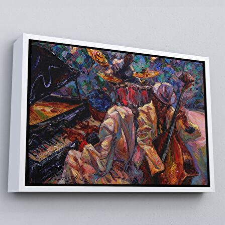 Beyaz Çerçeveli Caz Müzİği Yapan Grup Duvar Tablosu