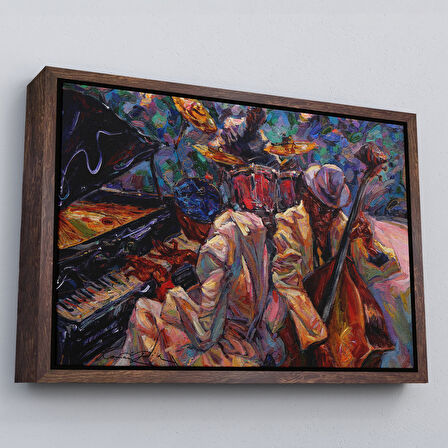 Beyaz Çerçeveli Caz Müzİği Yapan Grup Duvar Tablosu