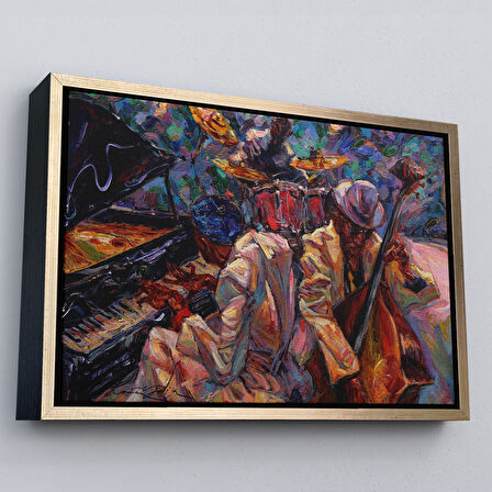 Beyaz Çerçeveli Caz Müzİği Yapan Grup Duvar Tablosu