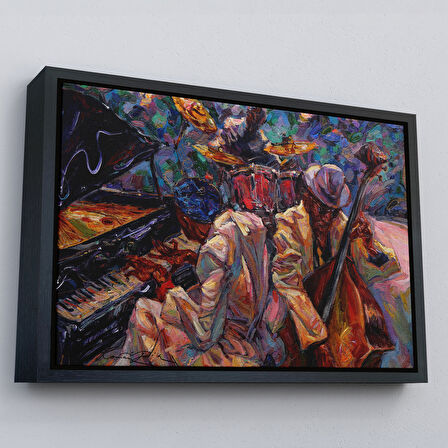 Beyaz Çerçeveli Caz Müzİği Yapan Grup Duvar Tablosu