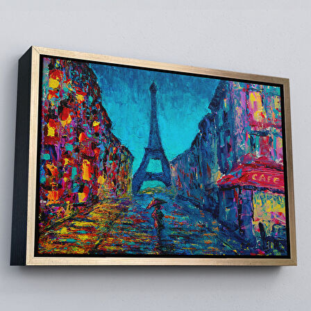 Kahverengi Çerçeveli Fransa Paris Sokakları Duvar Tablosu