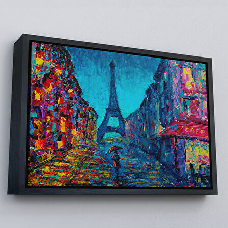 Kahverengi Çerçeveli Fransa Paris Sokakları Duvar Tablosu