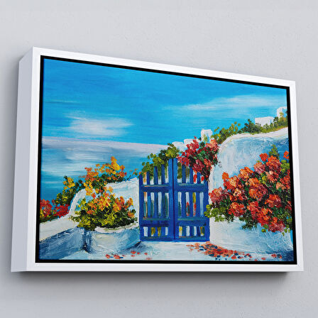 Beyaz Çerçeveli Deniz Manzaralı Bahçe Duvar Tablosu