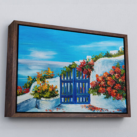 Siyah Çerçeveli Deniz Manzaralı Bahçe Duvar Tablosu