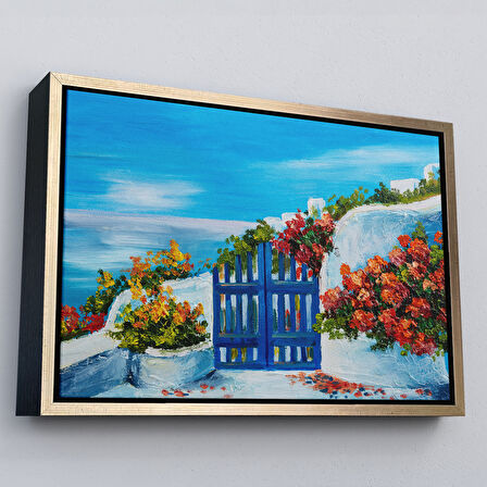 Siyah Çerçeveli Deniz Manzaralı Bahçe Duvar Tablosu