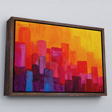 Beyaz Çerçeveli Renkli Şehir Silüeti Duvar Tablosu