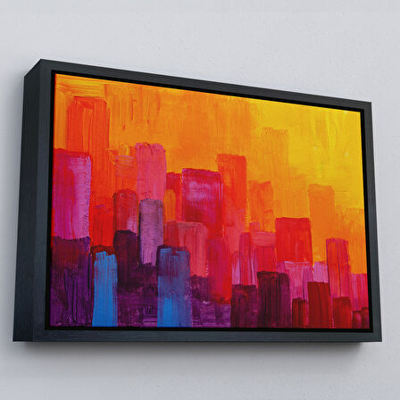 Beyaz Çerçeveli Renkli Şehir Silüeti Duvar Tablosu