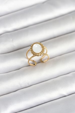 316L Çelik Gold Renk Sedefli Vintage Kadın Yüzük 5886