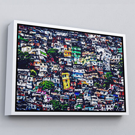 Altın Çerçeveli Kalabalık Şehir Manzarası Duvar Tablosu