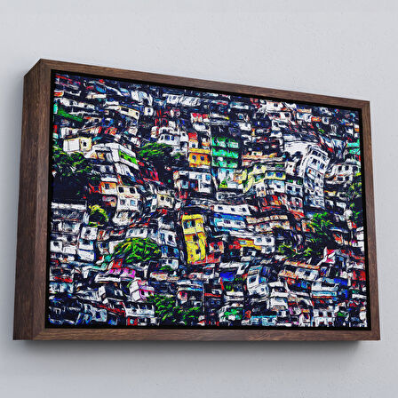 Beyaz Çerçeveli Kalabalık Şehir Manzarası Duvar Tablosu