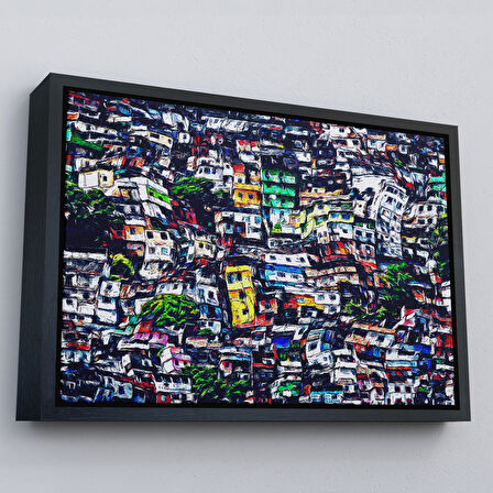 Beyaz Çerçeveli Kalabalık Şehir Manzarası Duvar Tablosu