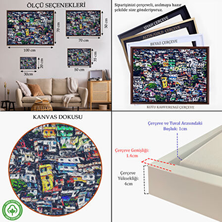 Kahverengi Çerçeveli Kalabalık Şehir Manzarası Duvar Tablosu