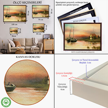 Altın Çerçeveli Rusya Köy Balıkçıları Manzara Duvar Tablosu