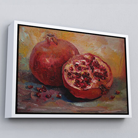 Beyaz Çerçeveli Nar Yağlı Boya Görünümlü Klasik Sanat Tablosu