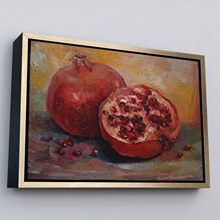 Beyaz Çerçeveli Nar Yağlı Boya Görünümlü Klasik Sanat Tablosu