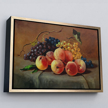 Beyaz Çerçeveli Masa Üstündaki Meyveler Yağlı Boya Görünümlü Tablo