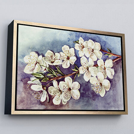 Beyaz Çerçeveli Beyaz Erik Çiçekleri Duvar Tablosu