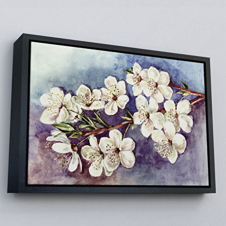 Beyaz Çerçeveli Beyaz Erik Çiçekleri Duvar Tablosu