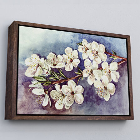 Altın Çerçeveli Beyaz Erik Çiçekleri Duvar Tablosu