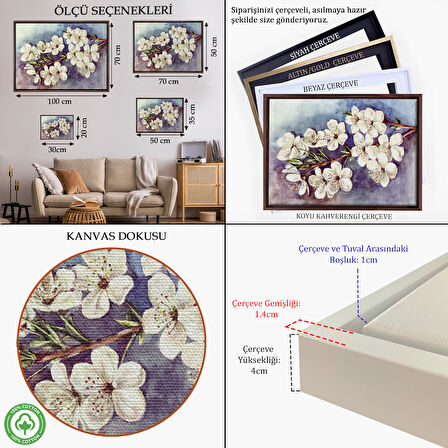 Altın Çerçeveli Beyaz Erik Çiçekleri Duvar Tablosu