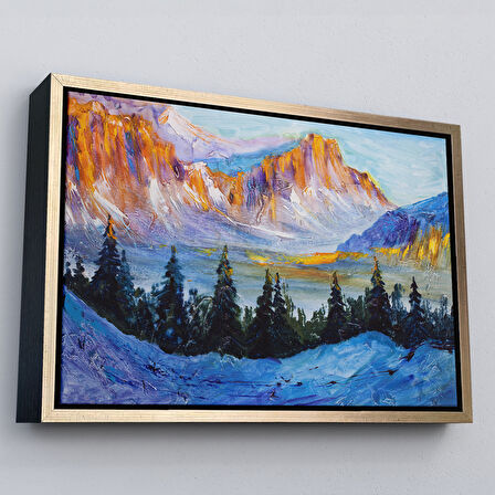 Kahverengi Çerçeveli Rusya Karlı Dağları Manzarası Duvar Tablosu