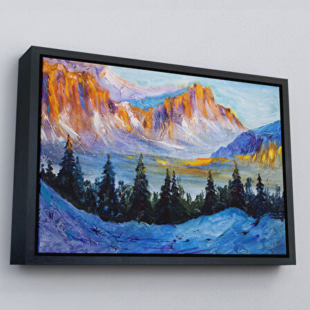 Kahverengi Çerçeveli Rusya Karlı Dağları Manzarası Duvar Tablosu