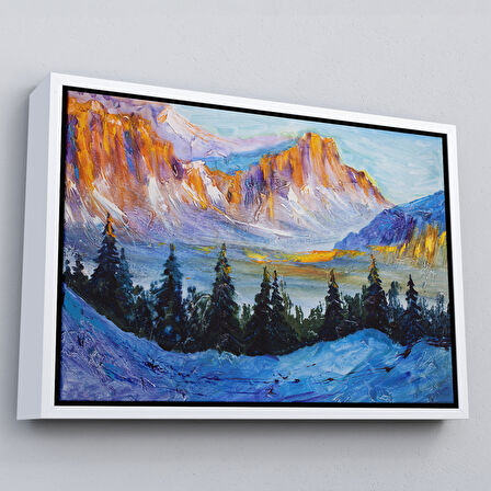 Kahverengi Çerçeveli Rusya Karlı Dağları Manzarası Duvar Tablosu