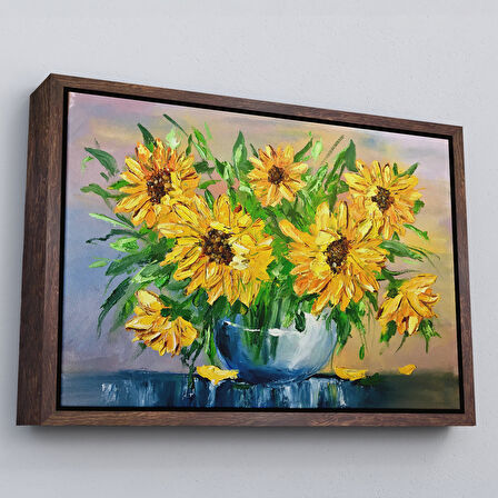 Beyaz Çerçeveli Vazodaki Ayçiçekleri Duvar Tablosu