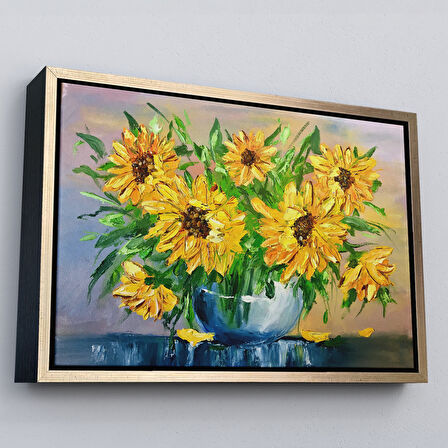 Beyaz Çerçeveli Vazodaki Ayçiçekleri Duvar Tablosu