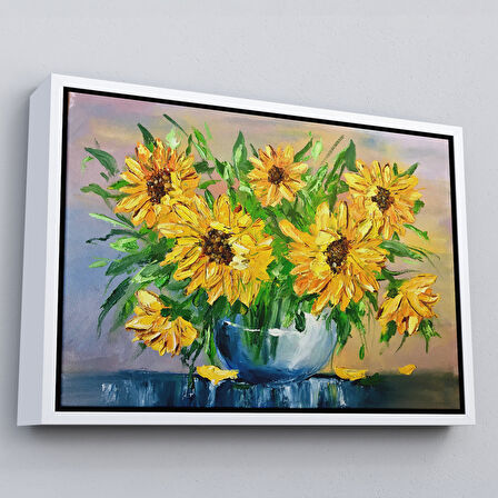 Siyah Çerçeveli Vazodaki Ayçiçekleri Duvar Tablosu