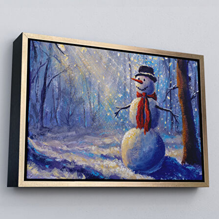 Kahverengi Çerçeveli Ormanında Güneş Işınlarıyla Aydınlatılan Kardanadam Tablosu