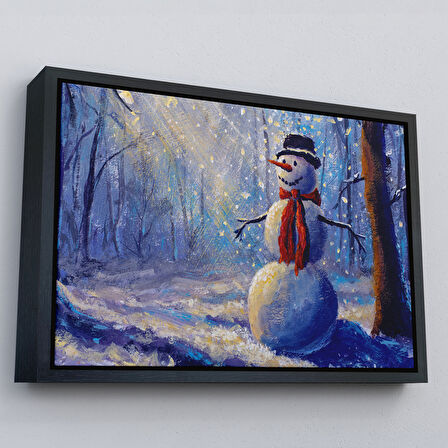 Kahverengi Çerçeveli Ormanında Güneş Işınlarıyla Aydınlatılan Kardanadam Tablosu