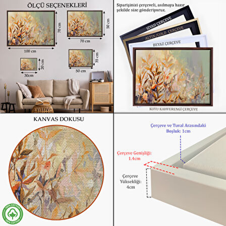 Beyaz Çerçeveli Renkli Yapraklar Duvar Tablosu