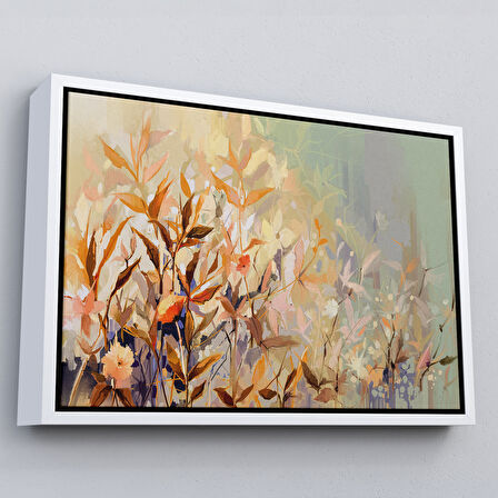 Kahverengi Çerçeveli Renkli Yapraklar Duvar Tablosu