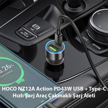 HOCO NZ12A Action PD43W USB + Type-C Hızlı Şarj Araç Çakmaklı Şarj Aleti
