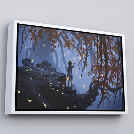 Altın Çerçeveli Ağaçlardan Düşen Parlak Yaprakları Toplayan Kadın Tablosu