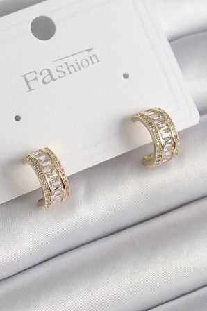 Pirinç Gold Renk Zirkon Taşlı Halka Model Kadın Küpe 5886